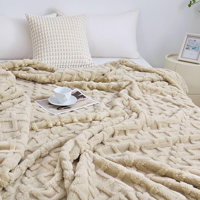 Aganear Fleece Throw Blanket for Bed Couch 90"x90" Khaki | Lightweight Fuzzy - Image 3