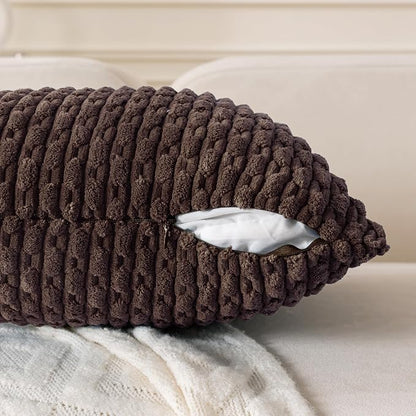 Set of 4 Dark Brown Decorative Throw Pillow Covers 26x26 Inch Corduroy Pillow - Image 4