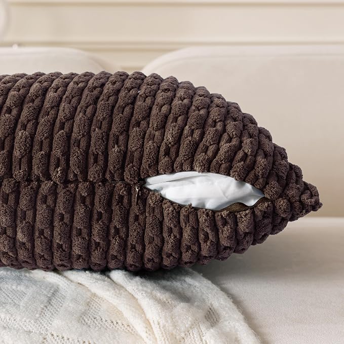 Set of 4 Dark Brown Decorative Throw Pillow Covers 16x16 Inch Corduroy Pillow - Image 4
