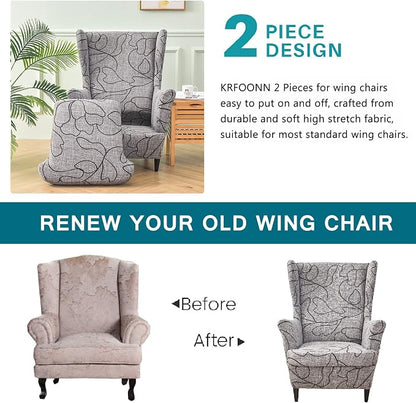 KRFOONN Wingback Chair Covers Slipcovers 2 Piece Stretch Wing Chair Covers - Image 4