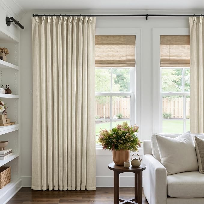 Pinch Pleated Extra Wide Beige Linen Curtain 90 Inches Long 70 Wide 1 Panel | - Image 7