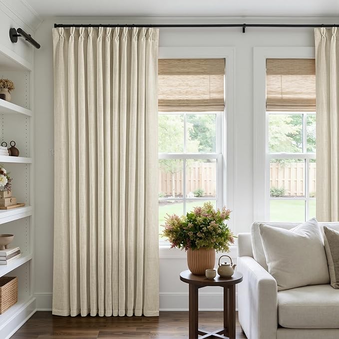 Pinch Pleat Extra Wide Beige Linen Curtain 120 Inches Long 70 Wide 1 Panel | - Image 8