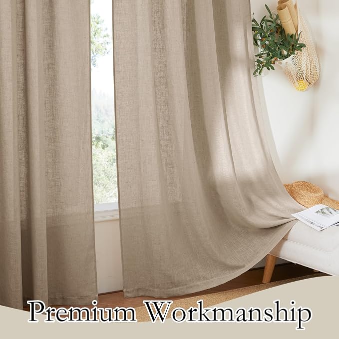 RYB HOME Light Filtering Linen Sheer Curtains 72 inch Long - Image 4