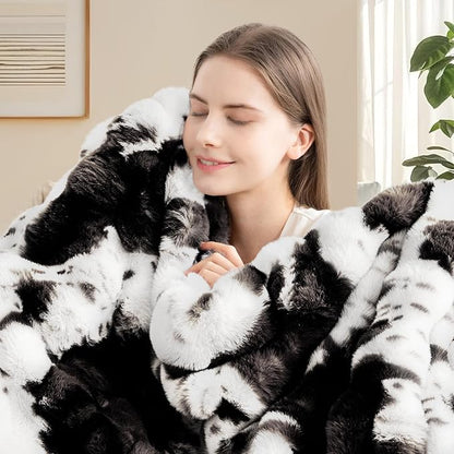 Cow Print Blanket for Couch, Faux Fur Throw Blanket, Super Heavy Warm Cozy - Image 6
