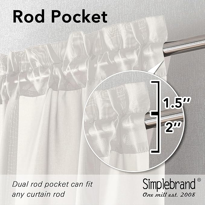 Simplebrand Ivory Sheer Curtains 120 Inches Long, Extra Long Rod Pocket Solid - Image 5