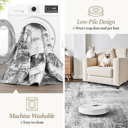 Rugflix 5x7 Area Rugs for Living Room, Washable Grey Large Rug | Machine - Image 2