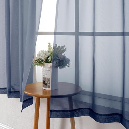 Navy Blue Sheer Curtains 63 Inch Long 2 Panels, Elegant Voile Drapes - Image 4