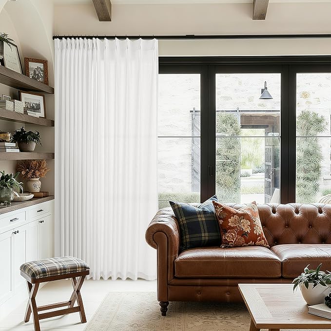 Ivory Pinch Pleat Linen Sheer Curtains 90 Inches Long 100 Inch Wide | Light - Image 2