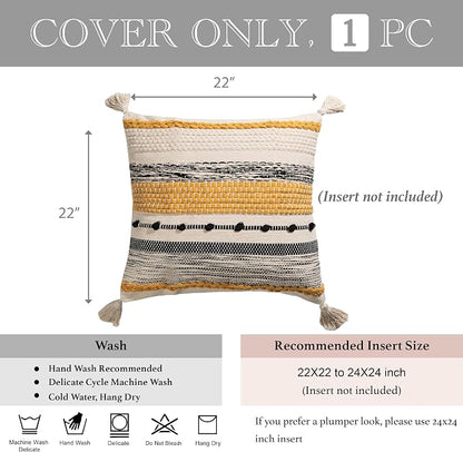 Boho Decorative Throw Pillow Cover 22x22 Square Yellow Mustard Accent - Image 4