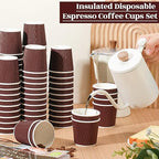 Yaomiao 200 Pcs 4 oz Disposable Espresso Coffee Cups Ripple Corrugated Paper Insulated Hot Cups for Party Cold Drinks Hot Beverage Tea(Coffee)
