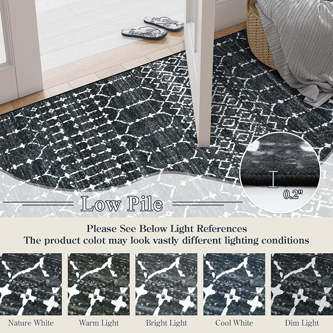 Lahome Moroccan Black Area Rugs 8x10 Living Room Non-Slip Backing Ultra-Thin - Image 3