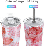 THILY Tumbler Stainless Steel Coffee Cup 26 oz Triple-Insulated Travel Mug with Splash-Proof Lid, Reusable, BPA Free, for Iced Water and Hot Beverage Smoothies Cup, Red Lotus