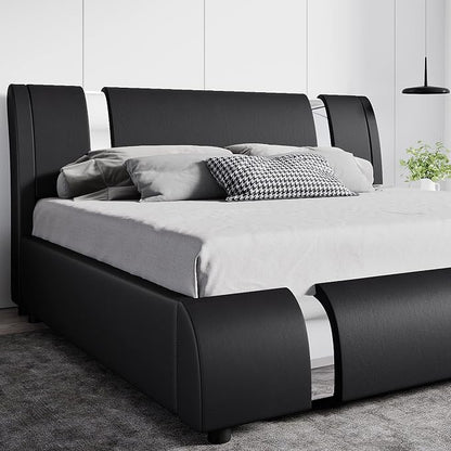SHA CERLIN Modern Faux Leather Queen Bed Frame by SHACERLIN