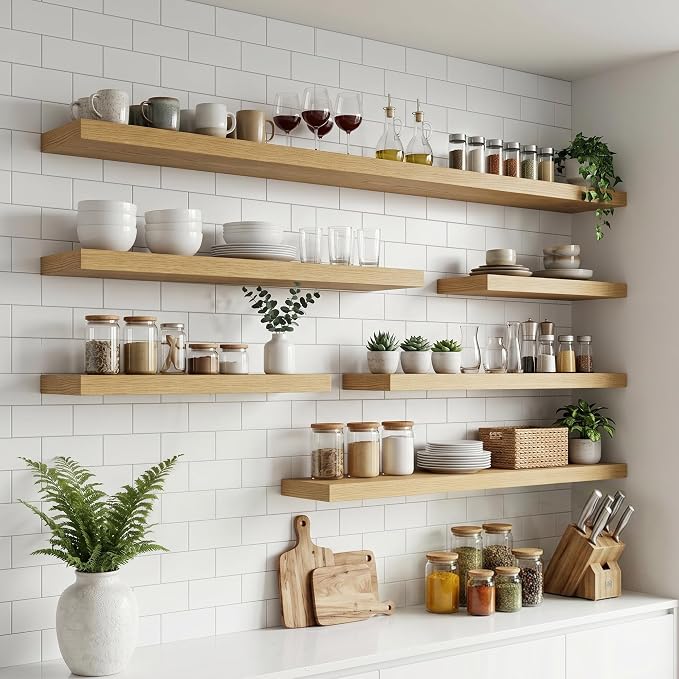 FLYJOE Floating Shelves for Wall, 55 Inch Floating Shelves Set of 2, Kitchen - Image 5
