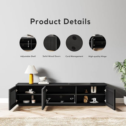 POVISON Full Assembled Mid Century Modern TV Stand, Wood Slatted Media Console - Image 4