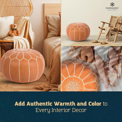 Marrakesh Gallery Genuine Leather Round Pouf Unstuffed - Image 8