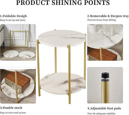 Gawicpy 2 Tier Round Side Table, Folding End Tables Coffee Table Simplistic - Image 4