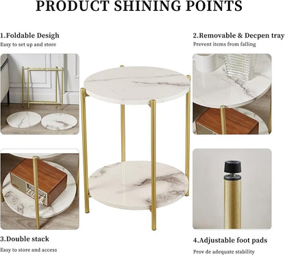 Gawicpy 2 Tier Round Side Table, Folding End Tables Coffee Table Simplistic - Image 4