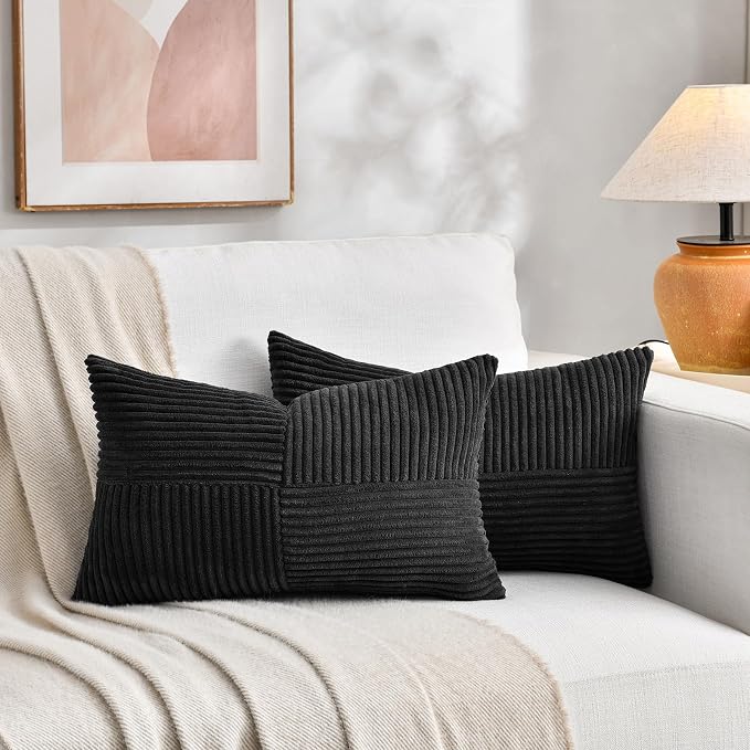 Fancy Homi 2 Packs Black Lumbar Decorative Throw Pillow Covers 12x20 Inch - Image 5