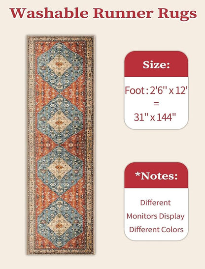 SERISSA 2'6"x12' Washable Non Slip Boho Runner Rug - Image 6