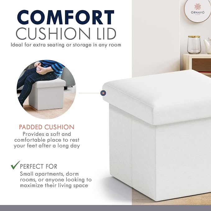 Ornavo Home Small Storage Ottoman Foldable Collapsible Cube Square Linen - Image 4
