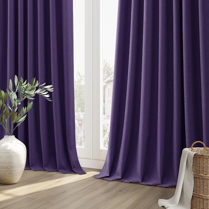New Purple 100% Blackout Linen Curtains 96 Inch Length 2 Panels Set - Image 9