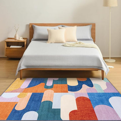 Area Rug 4x6 Candy Rug Washable Rugs Non Slip Low Pile Small Carpet - Image 3