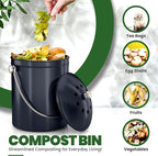 Utopia Kitchen Compost Bin for Kitchen Countertop, 1.3 Gallon Compost Bucket for Kitchen with Lid, Includes 1 Spare Charcoal Filter (Dark Purple)