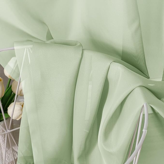 Light Green Sheer Curtains 96 Inches Long 2 Panels - Image 5