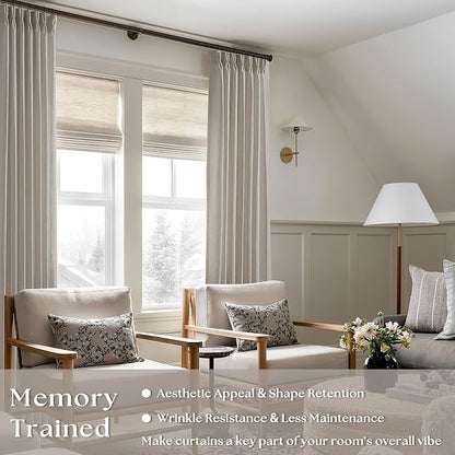 Burlywood Birch Pinch Pleated Thick Linen Curtains 112 Inches Long | 400GSM - Image 6