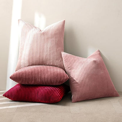 MIULEE Soft Corduroy Decorative Throw Pillow Covers Pink Series 18x18 | Set of 4 - Image 4