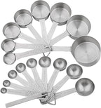 Measuring Cups and Spoons Set 19, Stainless Steel Measuring Cups and Spoons Set for Baking, Metric &US Metal Kitchen 8 Measuring Cup & 9 Measure Spoon & Equivalents & Leveler Set