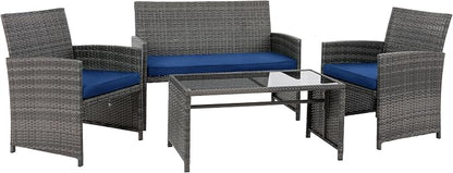 4 Piece Patio Ratten Set Outdoor Furniture Set Wicker Conversation Set - Image 7
