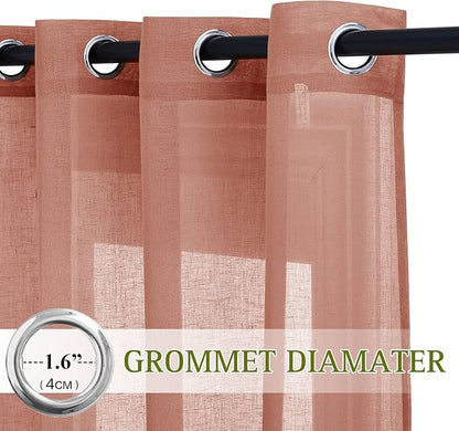 NICETOWN Semi Sheer Linen Curtains, Grommet Top Rustic Linen Burlap Curtains - Image 2