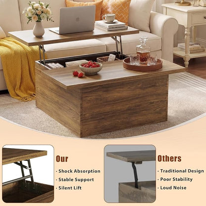 HUAHUU 31.5" Lift Top Coffee Table, 4 in 1 Square Coffee Table - Image 6