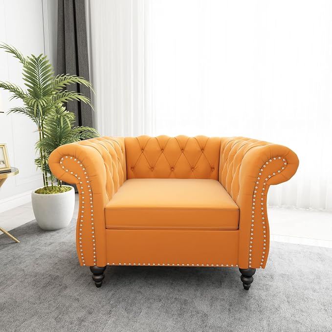 ORRD 3 Piece Living Room Set, Velvet Chesterfield Sofa Loveseat Couch Chair - Image 5