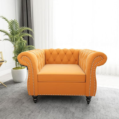 ORRD 2 Piece Living Room Set, Velvet Chesterfield Sofa Couch Chair - Image 5