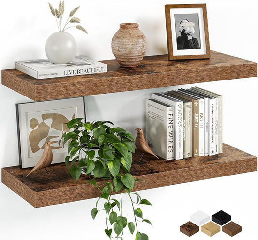 Fun Memories Floating Shelves for Wall, 24 Inch Set of 2 Rustic Wood Wall by FunMemories