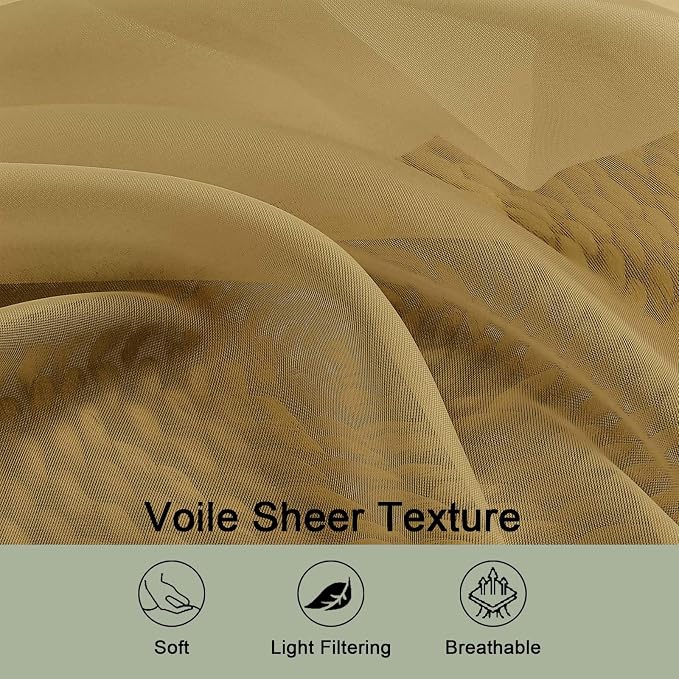 Gold Sheer Curtains 120 Inches Long 2 Panels Set, Airy Lightweight Sheer Gold - Image 4