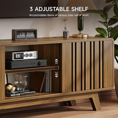 ONBRILL 63-Inch TV Stand for TVs up to 75 Inch, Mid-Century Modern Television - Image 4