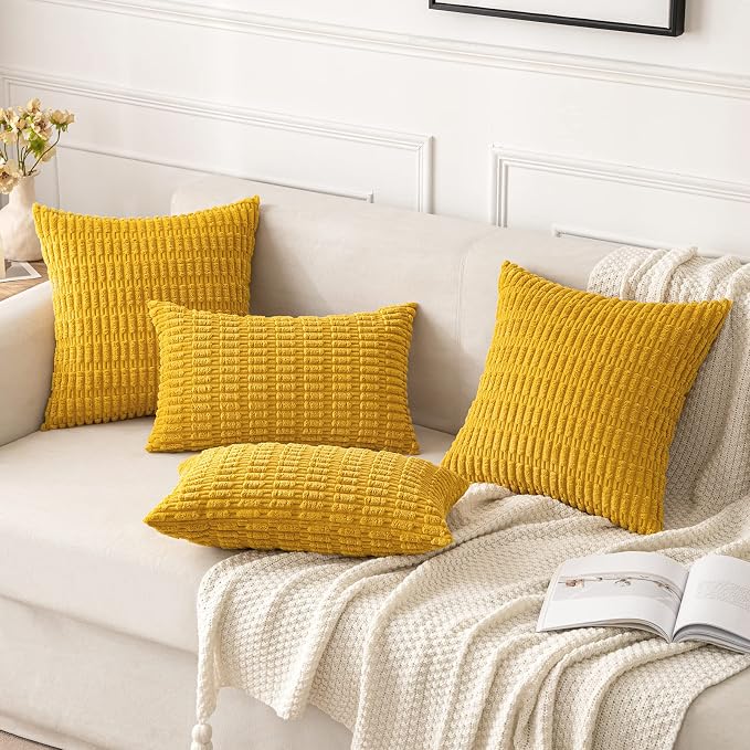 MIULEE Euro Corduroy Decorative Throw Pillow Covers 22x22 Mustard Yellow | Pack - Image 4