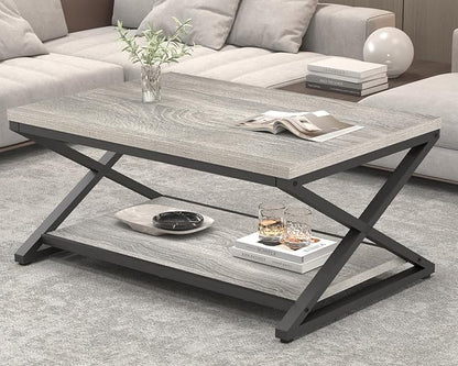 HSH Rustic Grey Coffee Table, Modern Minimalist Living Room Table - Image 9