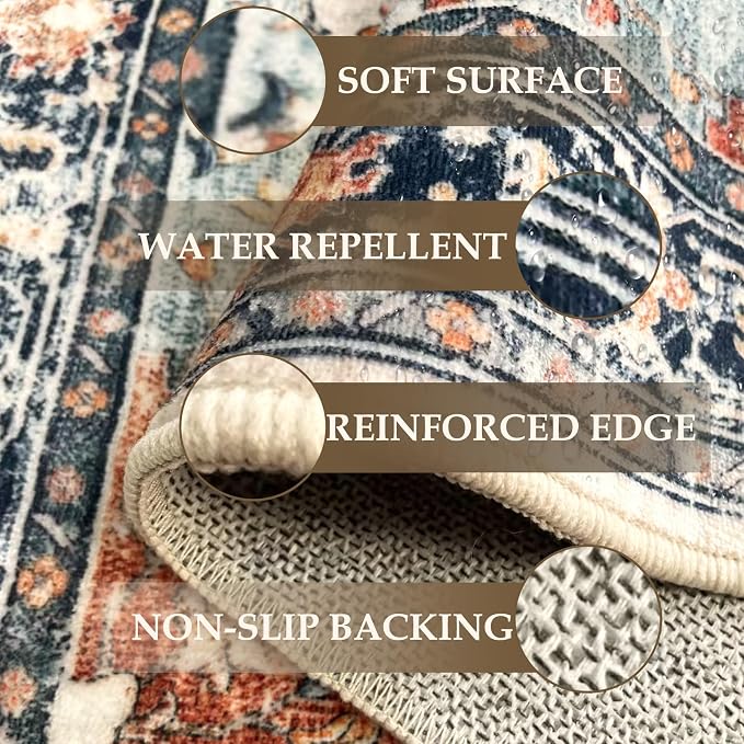 RELEANY Washable Area Rug, Water Repellent, Pet Friendly, Vintage Floral Boho - Image 4
