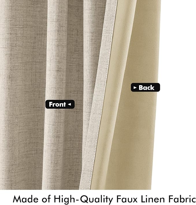 MIULEE 100% Blackout Linen Curtains 42 x 90 Inch Cobblestone 2 Panels | Thermal - Image 6