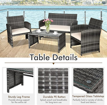 Goplus 4-Piece Rattan Patio Furniture Set, Outdoor Wicker Conversation Sofa - Image 3