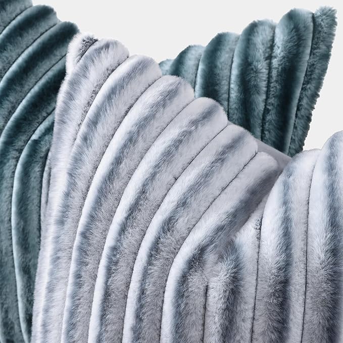 decorUhome Fall Faux Fur Throw Pillow Covers 16x16 Set of 2 Grey White | - Image 2