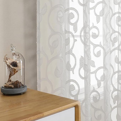 Furman Ivory Sheer Kitchen Curtains Tiers 36 inch Length, Light Filtering Soft by OWENIE