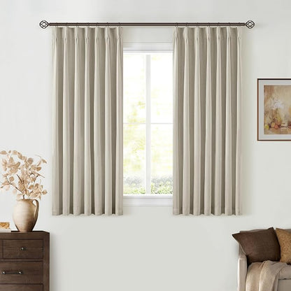 Oatmeal Beige Pleated Black Out Linen 45 Inch Curtains - Image 7