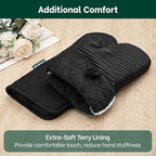 Beneno Kitchen Oven Mitts 2-Pack Heat Resistant to 500°F with Non-Slip Silicone Grip, Extra Long 14.3" Forearm Protection, Soft Quilted Cotton Terry Lining, Ideal for Cooking, Baking, Grilling, Black