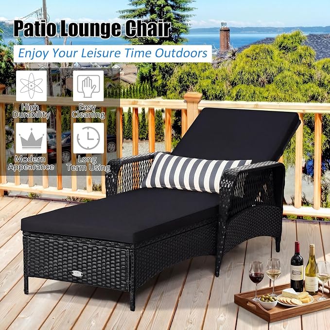 COSTWAY PE Rattan Chaise Lounge Chair, 6 Gear Adjustable Recliner - Image 6